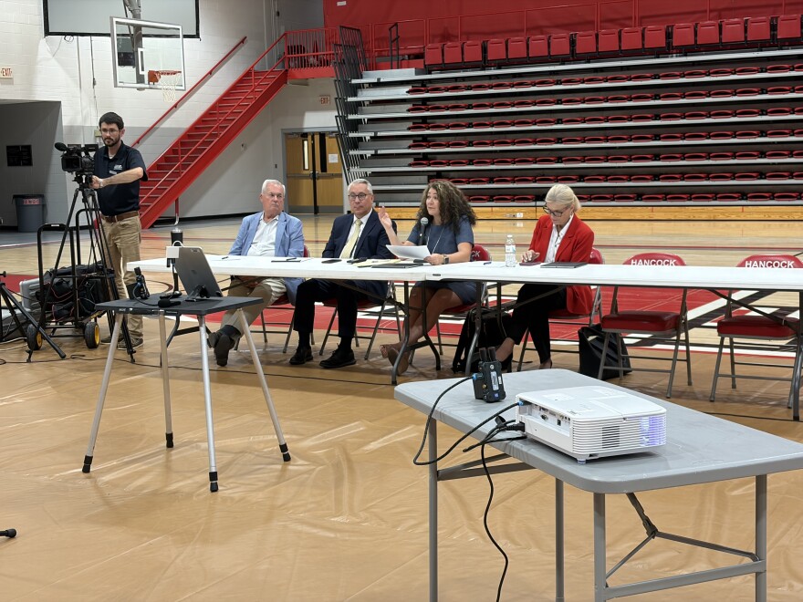 Members of the Kentucky Public Service Commission hear testimony from residents of Hancock County about a data center project.