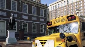 A school bus outside of Independence Hall in Philadelphia, Pennsylvania. (Sylvain Grandadam/Gamma-Rapho via Getty Images)