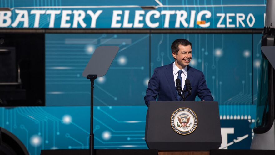 Buttigieg speaks at the Thursday event in Charlotte.