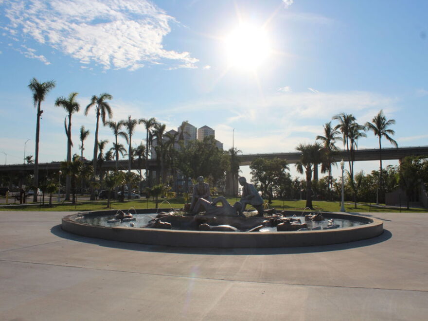 Uncommon Friends sculptural installation is located in Centennial Park East where Monroe empties into Bay Street.