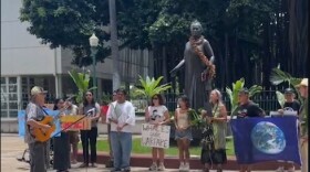 A screenshot of the RIMPAC protest at the State Capitol on Aug. 4, 2026.