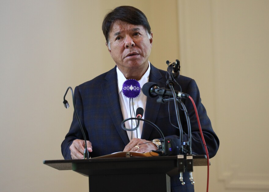 Oneida Indian Nation Representative, Ray Halbritter, speaks at a ceremony at the RMSC.