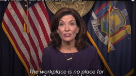 New York Governor Kathy Hochul delivers a video message on Oct. 25, 2021.