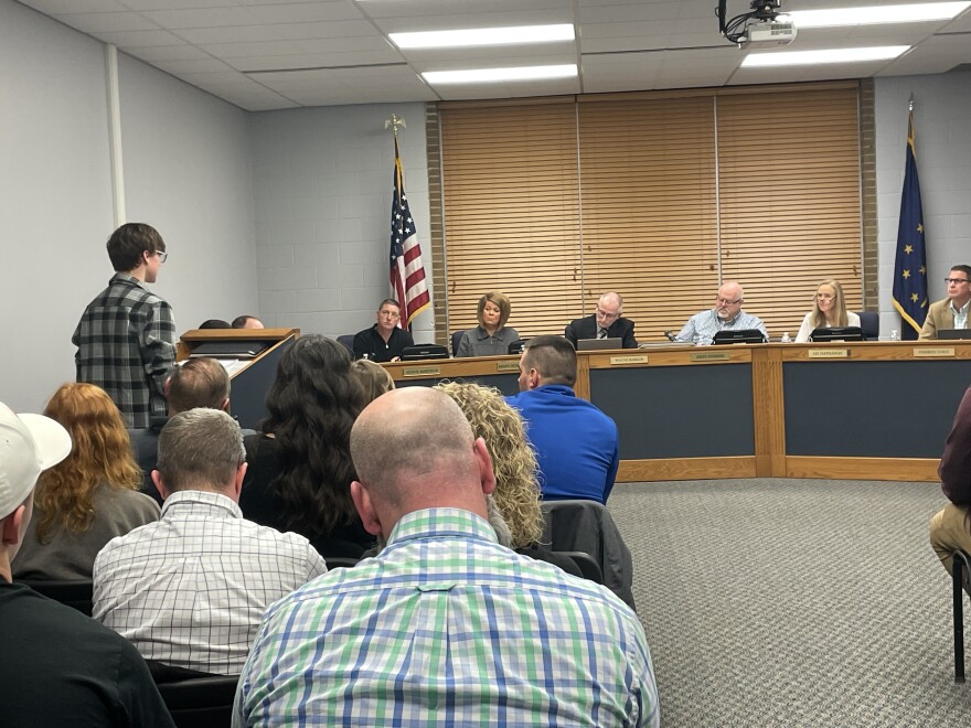 Tristan Wasserman, a senior at Carroll High School, addressed the Northwest Allen County board on Monday, Feb. 27, 2023. Wasserman argued in favor of reinstating the production of 'Marian, or the True Tail of Robin Hood.'