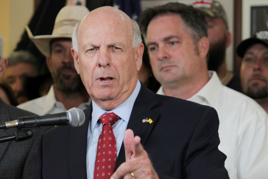 FILE - Trump public lands nominee and former Republican Party of New Mexico Chairman Steve Pearce speaks during a news conference in Albuquerque, N.M., Sept. 12, 2023.