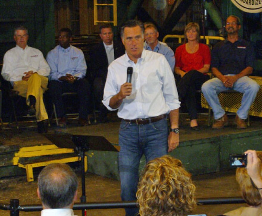 Mitt Romney delivered a 15 minute speech to supporters Friday at Charlotte Pipe and Foundry. Photo: Julie Rose