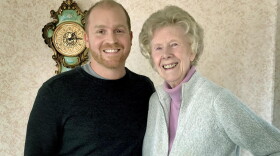 Here & Now's Jeremy Hobson with his grandmother Margaret Hobson at her home in Coventry, England. (Jeremy Hobson/Here & Now)