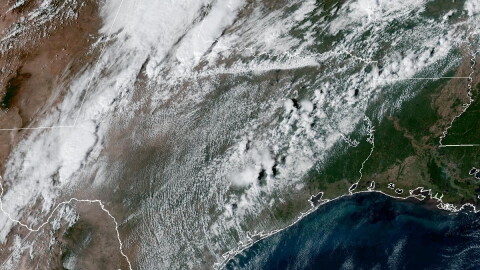 NOAA satellite image of Texas on Oct. 14, 2026, with a cold front on the way to San Antonio