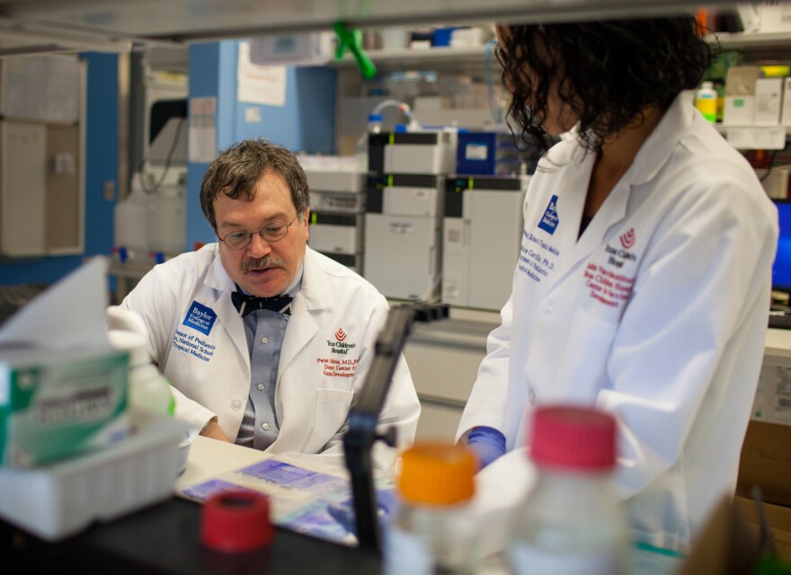 Hotez and Berenice Carrillo in the lab at Texas Children's Hospital. Among the diseases they're researching is river blindness, transmitted through the bite of a black fly infected with parasitic worms.