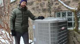 Brendon Slotterback had a contractor install a heat pump outside his Pittsburgh home. (Reid R. Frazier/The Allegheny Front)