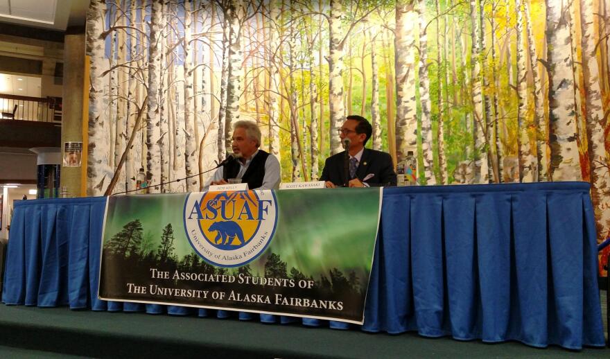 Kelly and Kawasaki face off Monday night in a candidate forum sponsored by the Associated Students of the University of Alaska Fairbanks in the Wood Center on campus. (Photo credit Tim Ellis/KUAC)