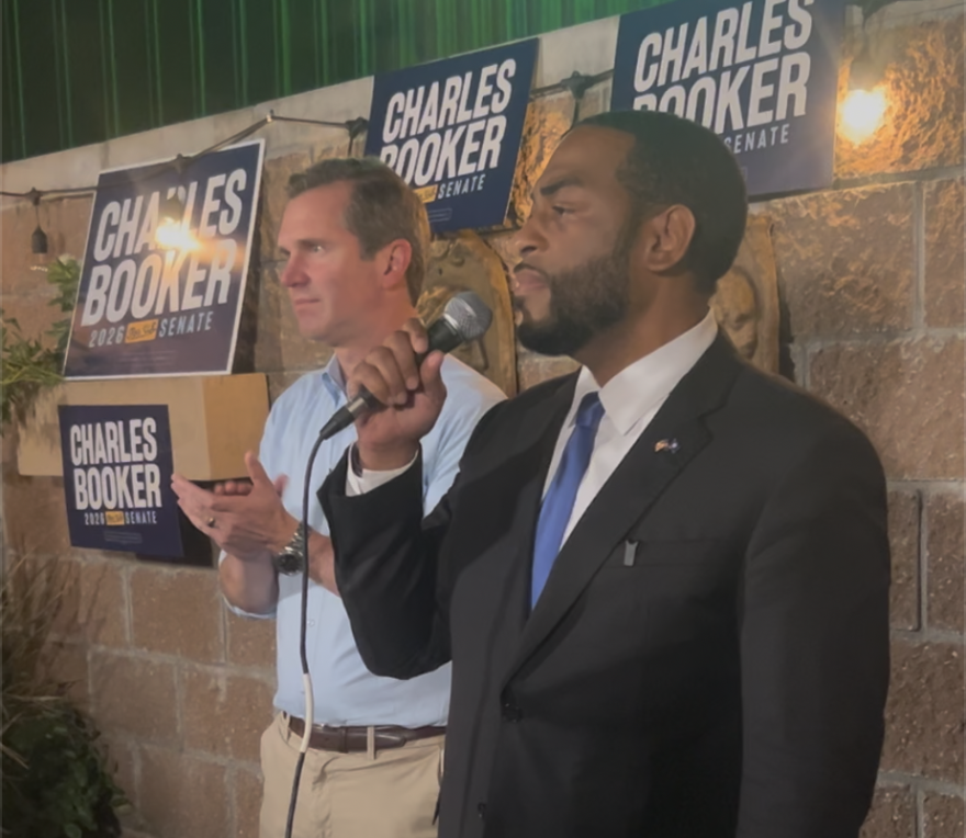 Democratic Gov. Andy Beshear rallies with U.S. Senate candidate Charles Booker to get out the vote ahead of Nov. 3.
