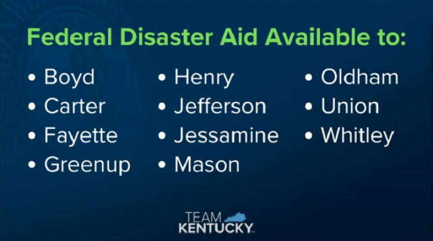 Counties eligible for disaster aid under the federal declaration