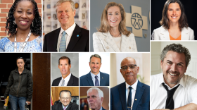 Commencement speakers include clockwise from top row, left: Princess Sirleaf Bomba; Charlie Baker; Martha Wofford; Cole Brauer; Cody Keenan; Judge Clifton B. Newman; Greg Cook (top); George Nee (bottom); David Beirne (top); Judge Frank Caprio (bottom); Rose B. Simpson.
