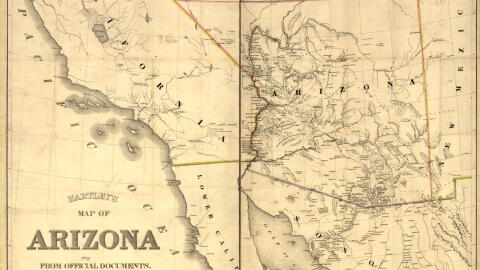 old map of the american southwest from 1865, sepia toned