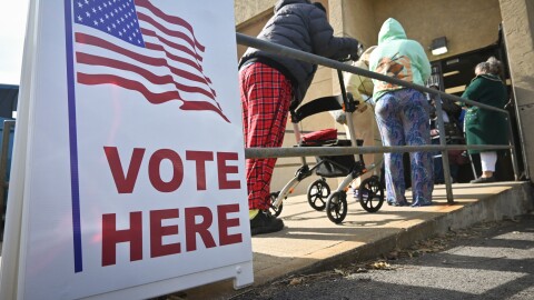 Voters in Kansas City, Kansas, showing up at the Wyandotte County Election office for the last minutes of early voting on Nov. 7, 2022.