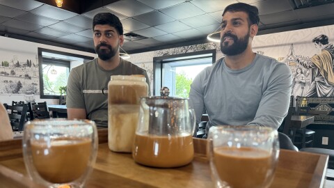 Brothers Mohanned (left) and Mohamed Musaitif at Al Wadi Coffee House, 200 W. Layton Ave., in Milwaukee.