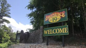 A sign welcomes visitors to Eminence, Missouri, a town of nearly 800 in southern Missouri. Like most of the state, the county has seen a recent rise in COVID-19 cases. 