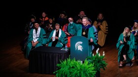 Michigan State University President Kevin Guskiewicz delivers his State of the University address on Sept. 30, 2025.