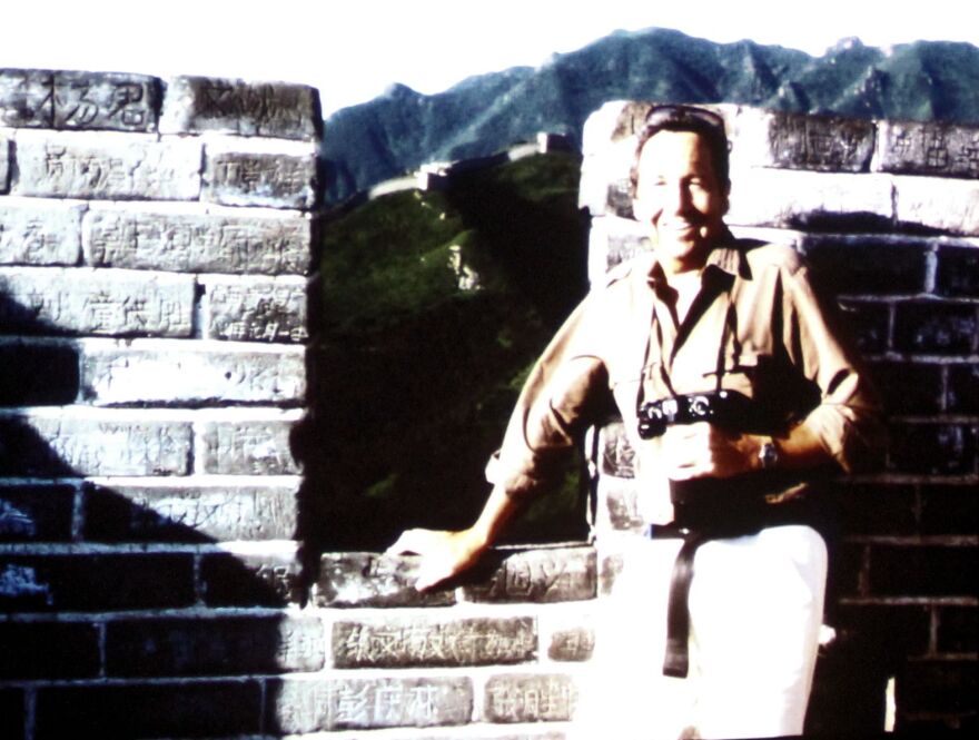 Artist Bob Rauschenberg at the Great Wall of China