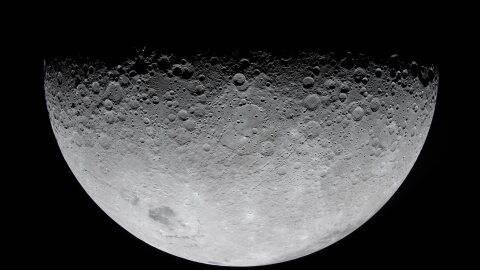 In this image provided by NASA, the Artemis II crew photographed the Moon's crater on Monday, April 6, 2026. (NASA via AP)