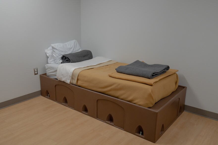 A bed designed to help prevent suicide at American Behavioral Health Systems.