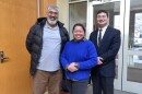 From left, Nasir Shir, Savy Kuch, and Zach Schwartz at the Jewish Community Alliance of Southern Maine on Wednesday, Jan. 14. Representing Muslim, Buddhist, and Jewish groups, the three are part of a multi-faith coalition pushing for passage of a bill to fund security measures at houses of worship.