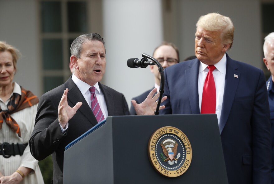 Brian Cornell, board chairman and CEO of Target Corp., speaks during the March 13 news conference with President Trump at the White House. Target has so far not opened any COVID-19 testing sites.