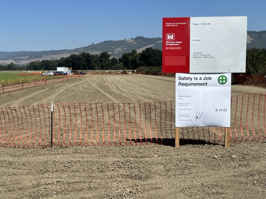 Contractors with the U.S. Army Corps of Engineers have moved in heavy equipment to repair three breaks in the Pajaro River levee, including at this site two miles upstream from Pajaro.