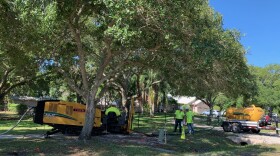 Construction equipment in a yard