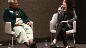 Curator-critic-artist Vicki Meek and Arts Access reporter-moderator Elizabeth Myong discussing female leaders of color in the arts