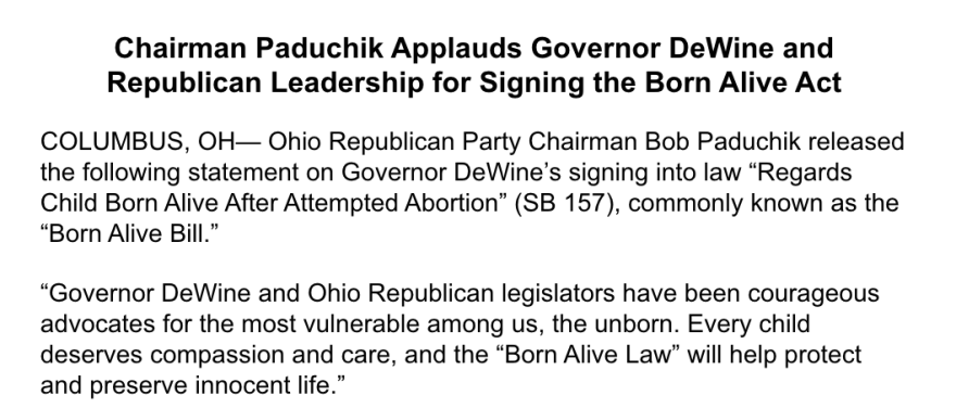Statement from Bob Paduchik, Ohio Republican Party