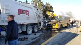 A South Dearborn Community Schools bus was involved in an accident Tuesday as seen in this image posted to Twitter by Sgt. Stephen Wheeles.