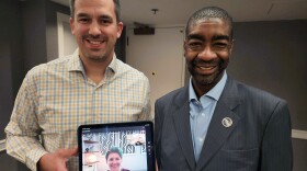 The EAC's Commissioner Tom Hicks [right] with Eric Fey and Brianna Lennon [on Zoom]