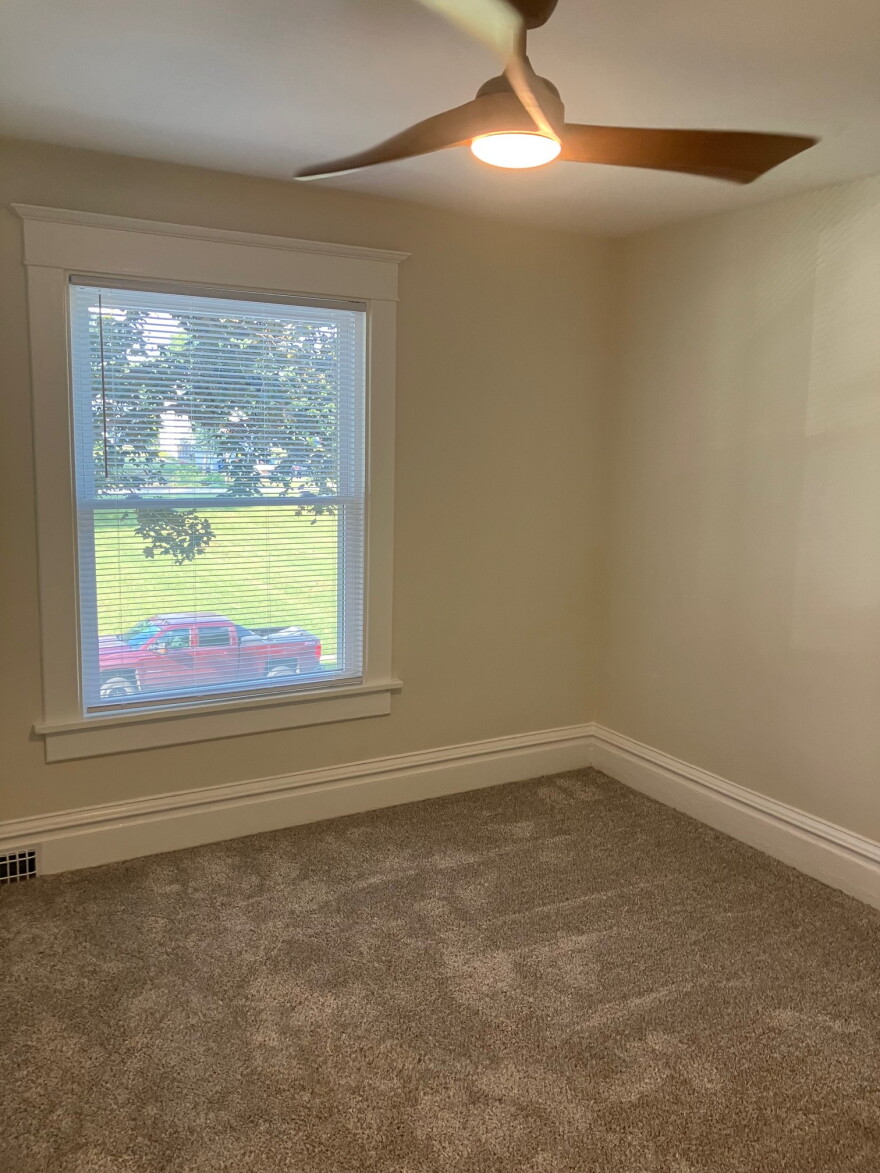 One of three new bedrooms in the restored house.