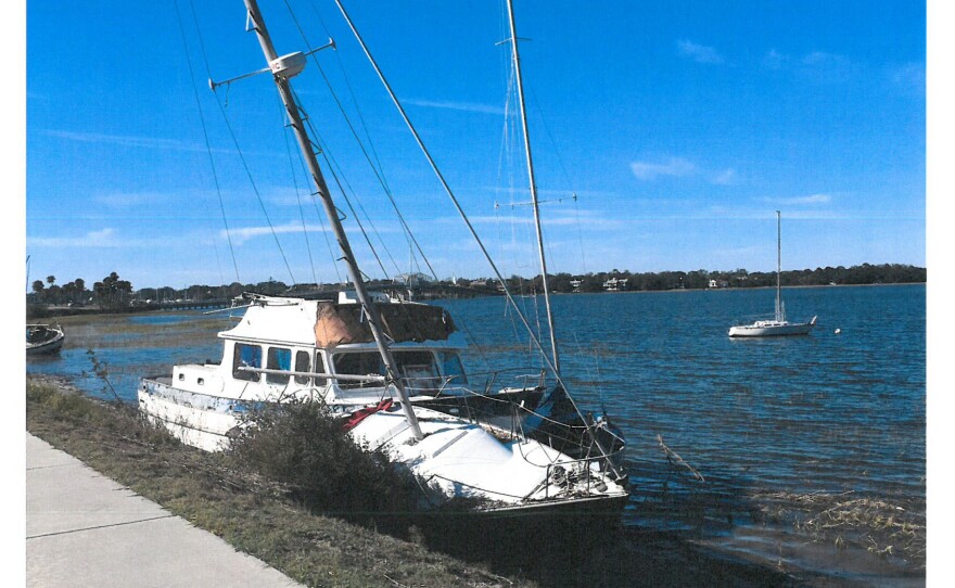 Beached vessel at Woods Bridge Marina