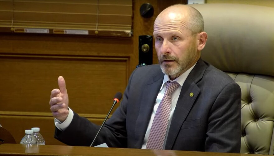 Peoria City Manager Patrick Urich speaks from his seat in the City Council chambers as he discusses possible changes to the proposed 2026 fiscal year budget during a special meeting on Tuesday, Oct. 7, 2025. 