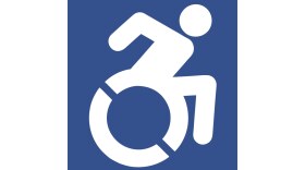 A 2016 design, showing a stick figure in a wheelchair in motion, in pursuit of for a more dynamic accessibility logo.