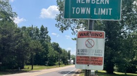 A sign marks the town limit of Newbern, Ala., population 133 people, on July 27, 2023. (AP Photo/Kim Chandler)