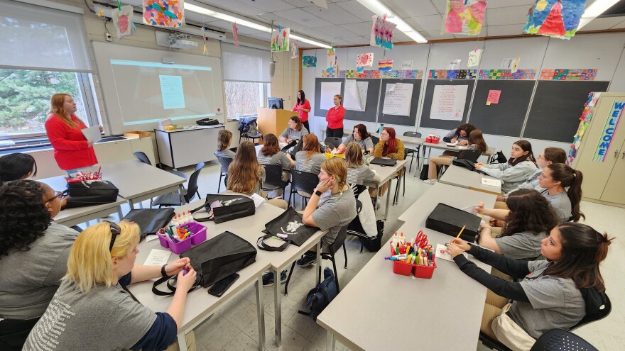 East Stroudsburg University students lead a session during an aspiring educator conference for high school students.