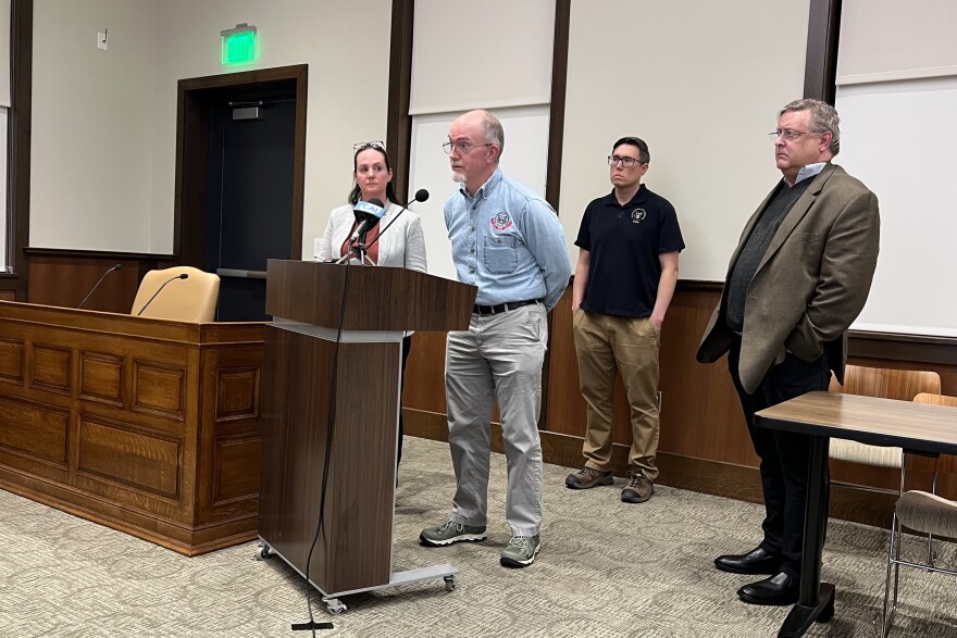 Scott Burnell, spokesperson for the northeastern regional office of the Nuclear Regulatory Commission, answers questions at a meeting of the Nuclear Decommissioning Citizens' Advisory Panel, March 23, 2026. With him are commission staff members Elise Eve, Andrew Taverna, and Greg Chapman.