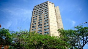 The Towers senior apartment complex as seen from the street in New Haven, Conn. on July 3, 2024.