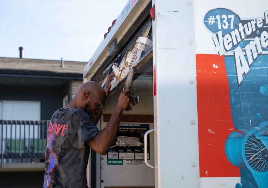 Adrian Turner closes the U-Haul to his and Michael Myers' Virginia Beach apartment. Job loss and rising costs ultimately resulted in them getting evicted. Advocates say more people in Hampton Roads are finding themselves in similar situations.