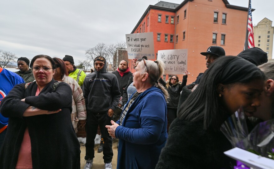 A large group showed up for a protestor outside of the Wilkes-Barre Police Department on Wednesday.