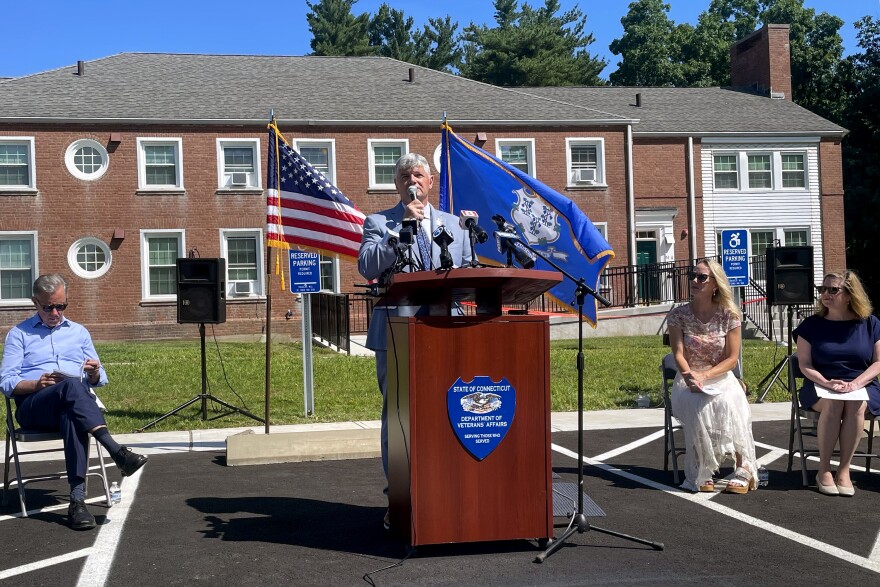 Connecticut Department of Veterans Affairs Commissioner, Brig. Gen. Ron Welch. speaking at the ribbon cutting for the veterans housing program expansion in Rocky Hill, Connecticut July 9, 2026.