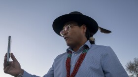 Buu Nygren, candidate for president of the Navajo Nation, speaks on a live stream via Facebook Live to his followers at the Tohatchi Chapter house in Tohatchi, N.M., Tuesday, Nov. 8, 2022.