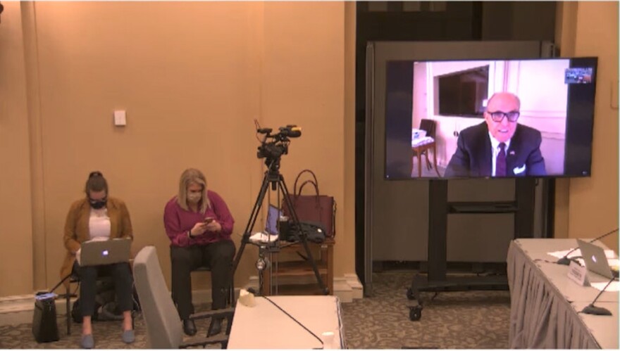 Rudy Giuliani, personal attorney for President Donald Trump, testifies via Zoom to the Missouri House special committee on government oversight on Monday.