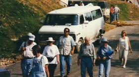 Former President Jimmy Carter and First Lady Rosalynn Carter (third and second from left) spent a week in Pike in 1997 building homes for others.