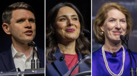 Democrats at the top of Texas' statewide ticket this November. From left: James Talarico, running for the U.S. Senate, gubernatorial candidate Gina Hinojosa and Vikki Goodwin, vying for lieutenant governor.