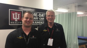 Resident Drew Lowry and IU Health Dr. Geoffrey Billows at the emergency medical center at IMS.